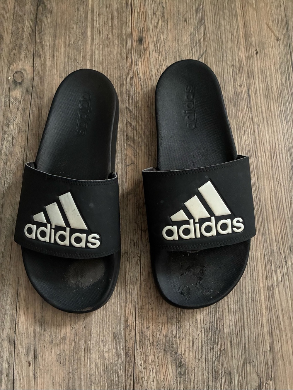 adidas Black Slides with White Logo